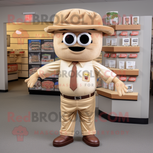Tan Hamburger mascot costume character dressed with a Oxford Shirt and Caps