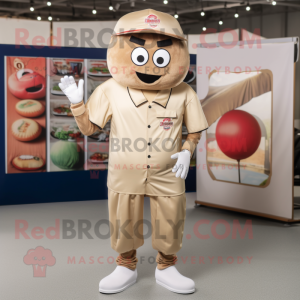 Tan Hamburger mascot costume character dressed with a Oxford Shirt and Caps