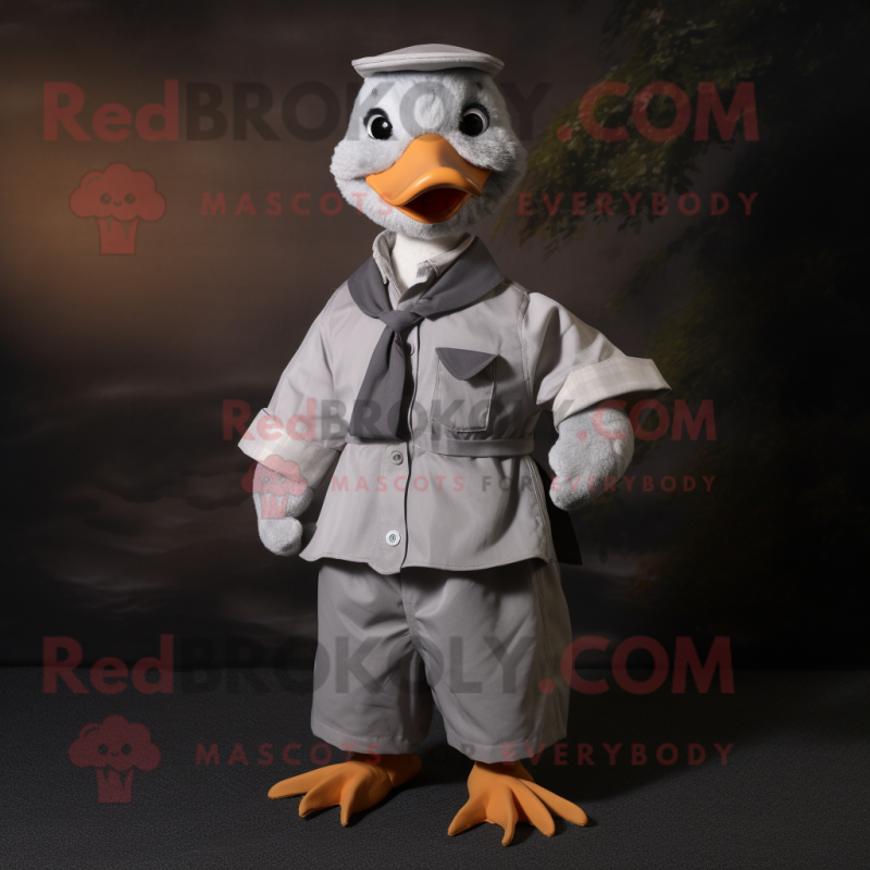 Gray Duck mascot costume character dressed with a Poplin Shirt and Suspenders Gray Duck mascot costume character dressed with a Poplin Shirt and Suspenders