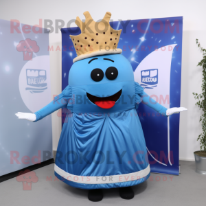 Blue Hamburger mascot costume character dressed with a Empire Waist Dress and Wraps