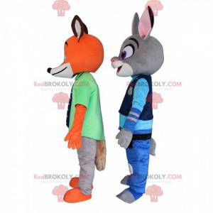 2 Zootopia mascots, the rabbit Judy Hall and the fox Nick -