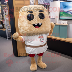 Tan Fried Rice mascot costume character dressed with a Rash Guard and Pocket squares