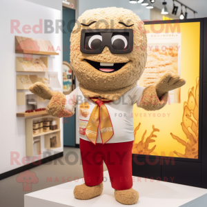 Tan Fried Rice mascot costume character dressed with a Rash Guard and Pocket squares