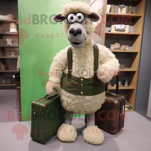 Olive Merino Sheep mascot costume character dressed with a Sheath Dress and Briefcases
