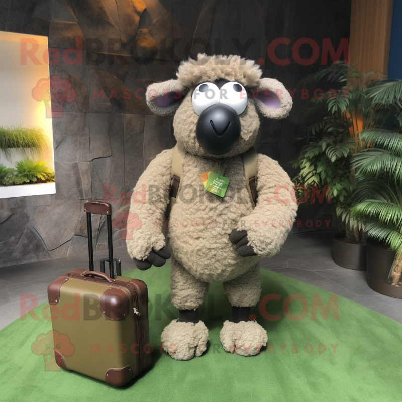 Olive Merino Sheep mascot costume character dressed with a Sheath Dress and Briefcases