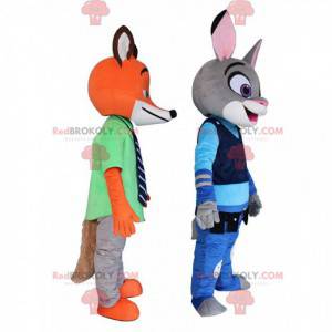 2 mascottes de Zootopie, le lapin Judy Hall et le renard Nick -