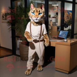 Tan Bobcat mascot costume character dressed with a Culottes and Pocket squares