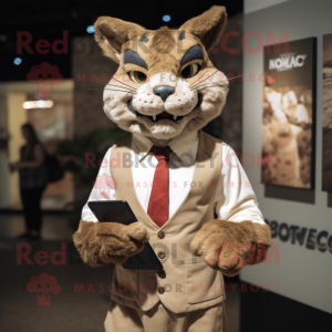 Tan Bobcat mascot costume character dressed with a Culottes and Pocket squares