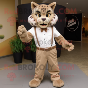 Tan Bobcat mascot costume character dressed with a Culottes and Pocket squares