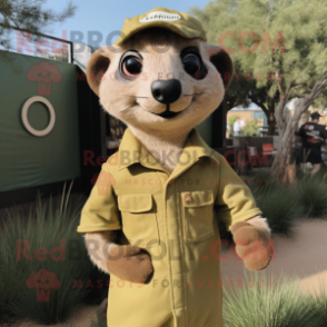 Olive Meerkat mascot costume character dressed with a Overalls and Cufflinks