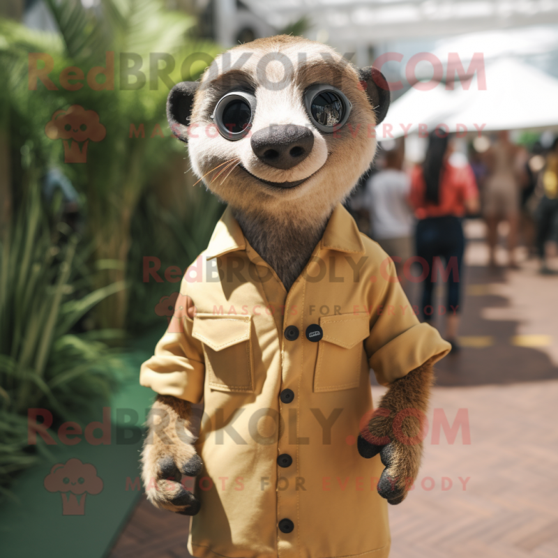 Olive Meerkat mascot costume character dressed with a Overalls and Cufflinks