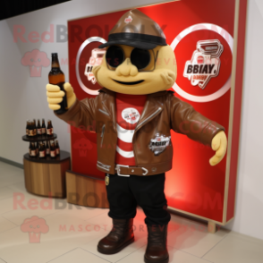 Tan Bottle Of Ketchup mascot costume character dressed with a Biker Jacket and Cufflinks