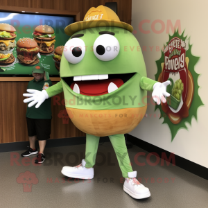 Olive Burgers mascot costume character dressed with a Henley Tee and Shoe clips