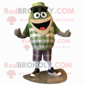 Olive Burgers mascot costume character dressed with a Henley Tee and Shoe clips