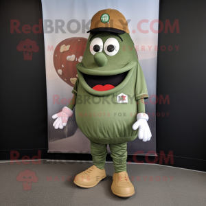 Olive Burgers mascot costume character dressed with a Henley Tee and Shoe clips