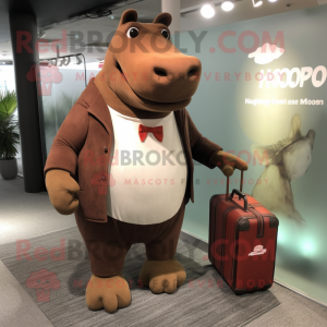 Rust Hippopotamus mascot costume character dressed with a Sheath Dress and Briefcases