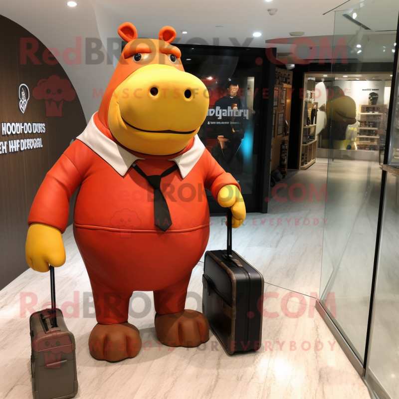 Rust Hippopotamus mascot costume character dressed with a Sheath Dress and Briefcases