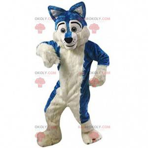 Blauwe en witte hond mascotte, pluche husky kostuum -