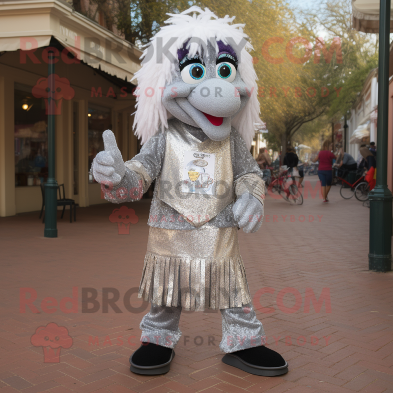 Silver Jambalaya mascot costume character dressed with a T-Shirt and Anklets Silver Jambalaya mascot costume character dressed with a T-Shirt and Anklets