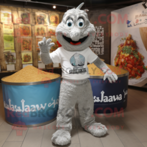 Silver Jambalaya mascot costume character dressed with a T-Shirt and Anklets