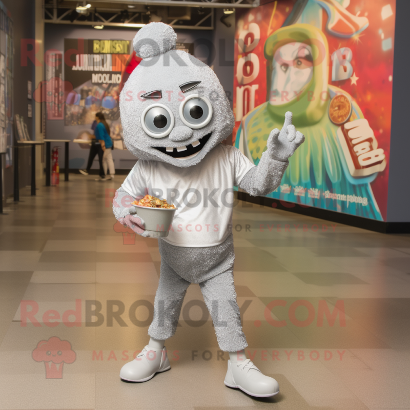 Silver Jambalaya mascot costume character dressed with a T-Shirt and Anklets Silver Jambalaya mascot costume character dressed with a T-Shirt and Anklets