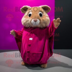 Magenta Hamster mascot costume character dressed with a Wrap Dress and Mittens