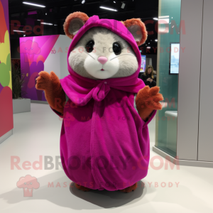 Magenta Hamster mascot costume character dressed with a Wrap Dress and Mittens