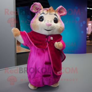 Magenta Hamster mascot costume character dressed with a Wrap Dress and Mittens