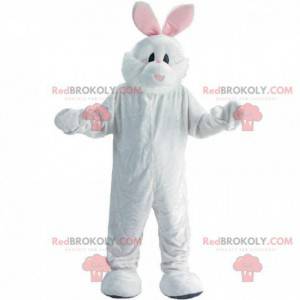 White and pink rabbit mascot, plush bunny costume -