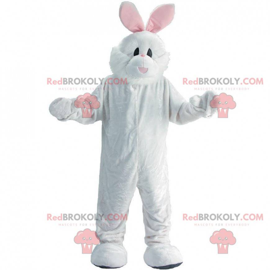 Mascotte de lapin blanc et rose, costume de lapin en peluche -