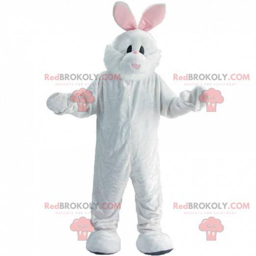 Mascota de conejo blanco y rosa, disfraz de conejito de peluche