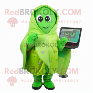 Lime Green Computer mascot costume character dressed with a Raincoat and Scarf clips