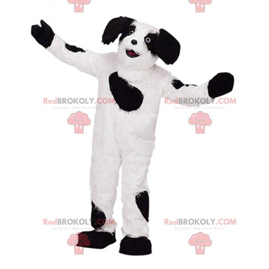 Mascotte de chien blanc et noir, costume de toutou en peluche -