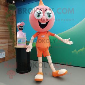 Peach Stilt Walker mascot costume character dressed with a Playsuit and Anklets