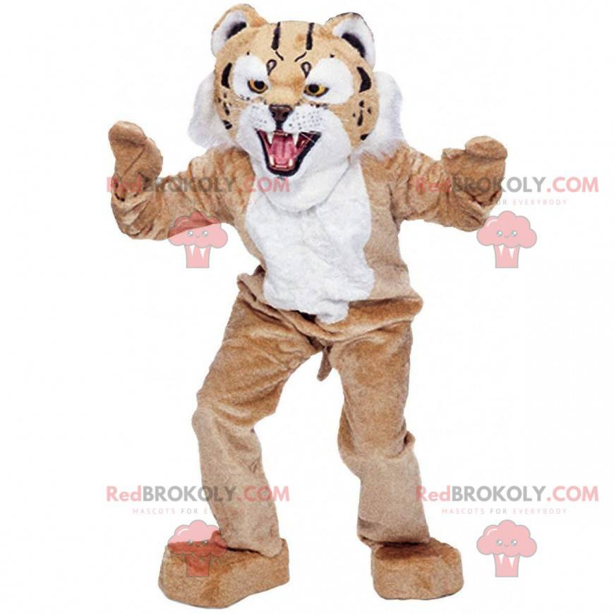 Mascot beige and white lynx, giant feline costume -