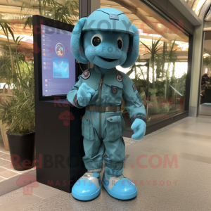 Cyan Special Air Service mascot costume character dressed with a Playsuit and Keychains
