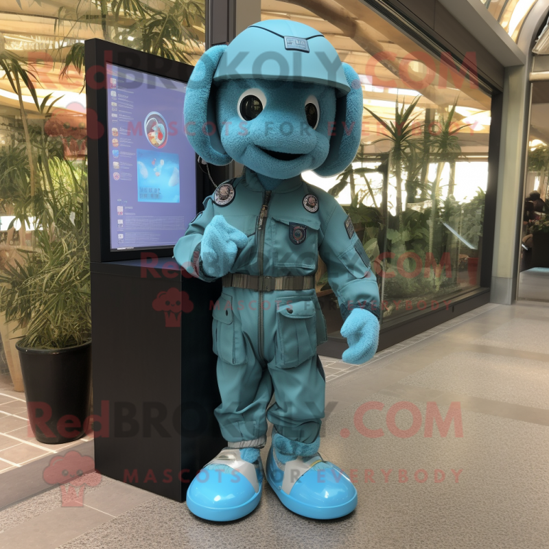 Cyan Special Air Service mascot costume character dressed with a Playsuit and Keychains