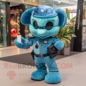 Cyan Special Air Service mascot costume character dressed with a Playsuit and Keychains