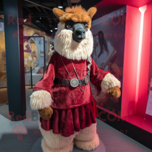 Maroon Llama mascot costume character dressed with a Mini Dress and Belts
