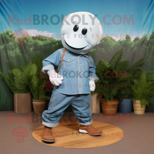 Rust Beluga Whale mascot costume character dressed with a Chambray Shirt and Shoe laces