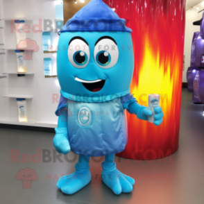 Cyan Scented Candle mascot costume character dressed with a Bermuda Shorts and Clutch bags