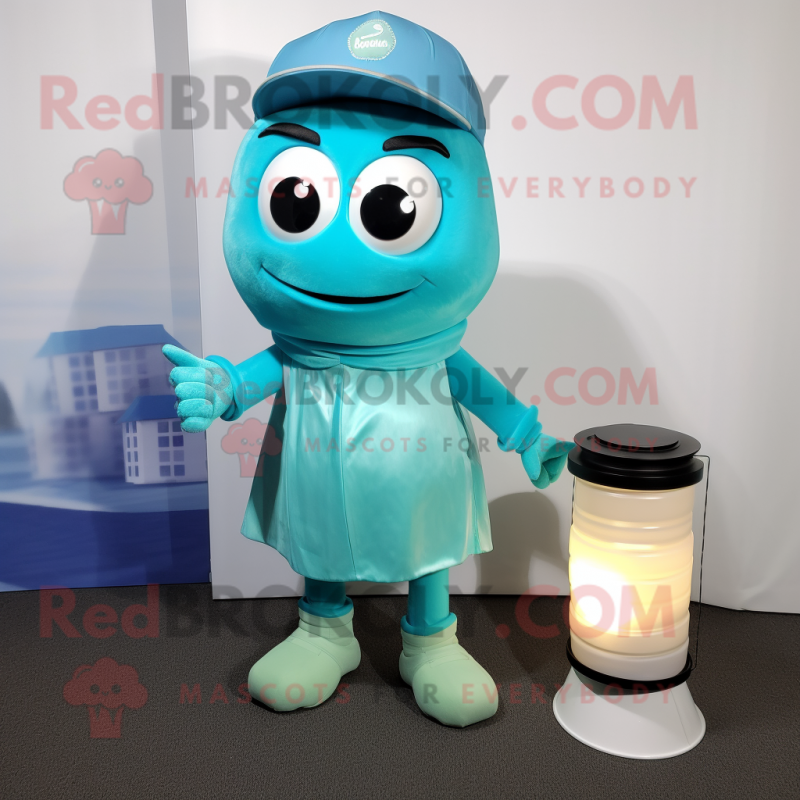 Cyan Scented Candle mascot costume character dressed with a Bermuda Shorts and Clutch bags