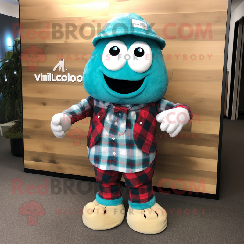 Turquoise Pho mascot costume character dressed with a Flannel Shirt and Scarf clips