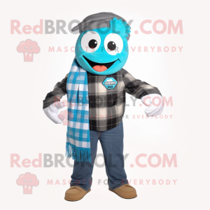 Turquoise Pho mascot costume character dressed with a Flannel Shirt and Scarf clips