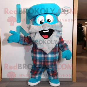 Turquoise Pho mascot costume character dressed with a Flannel Shirt and Scarf clips