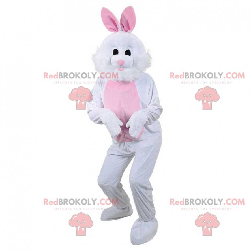 Bílý a růžový maskot králíka, kostým plyšového zajíčka - Bílý a růžový maskot králíka, kostým plyšového zajíčka -