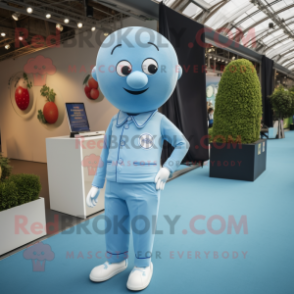 Sky Blue Petanque Ball mascot costume character dressed with a Trousers and Lapel pins