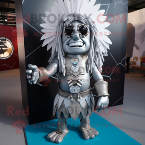 Silver Chief mascot costume character dressed with a Mini Dress and Bow ties
