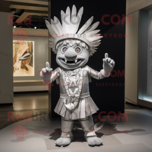 Silver Chief mascot costume character dressed with a Mini Dress and Bow ties