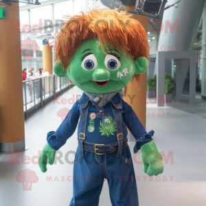 Forest Green Irish Dancer mascot costume character dressed with a Denim Shirt and Necklaces